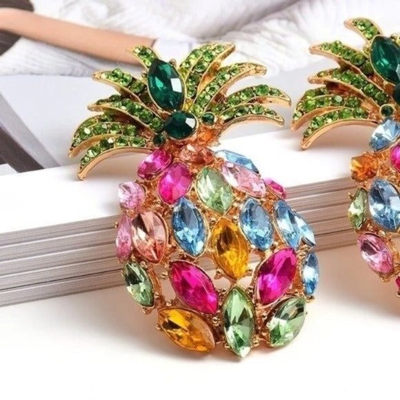 Multicolor pineapple earrings dangle drop pink - Picture 7 of 8